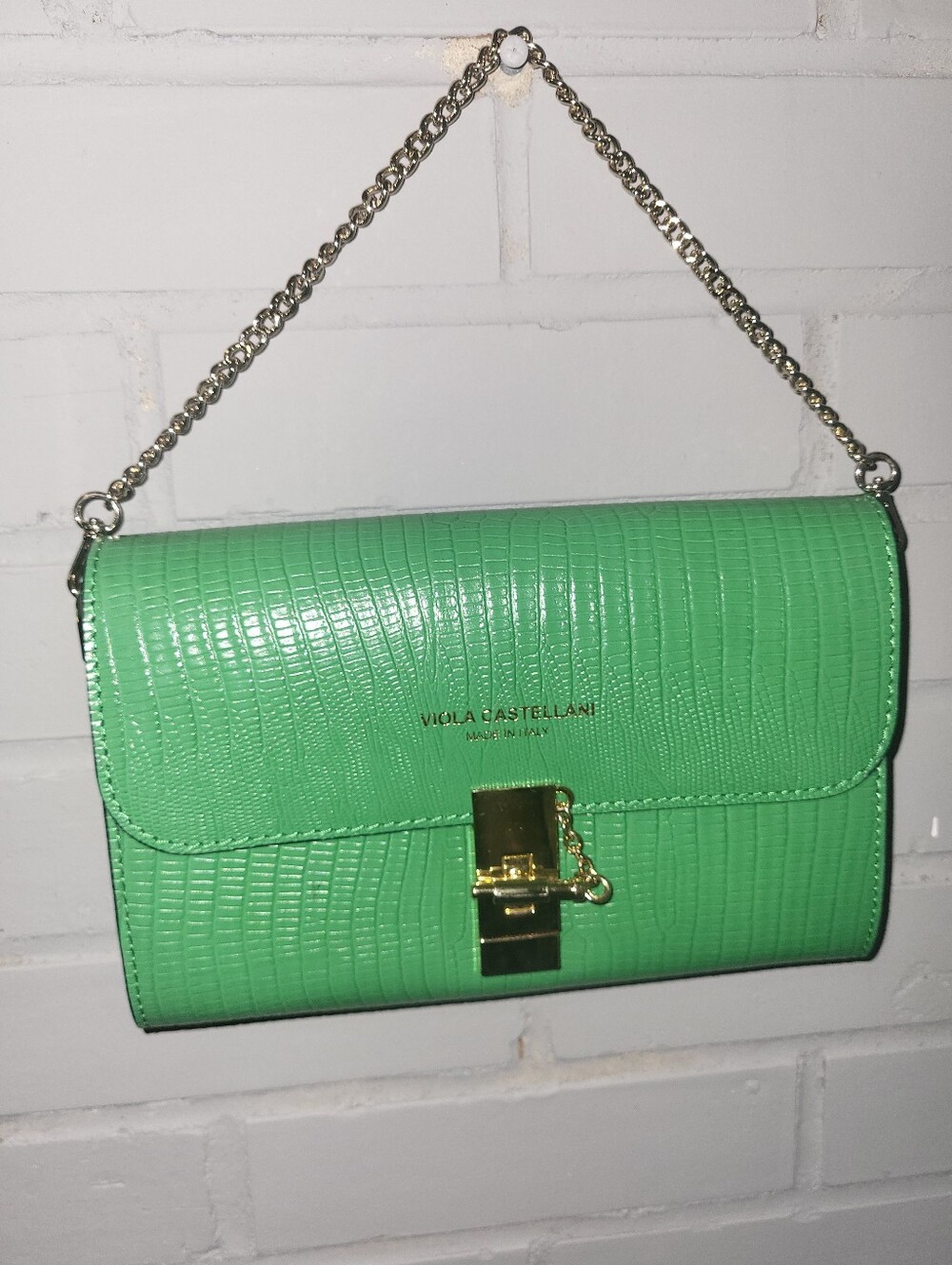 Vigila Castellani Green Croc-Embossed Chain Clutch